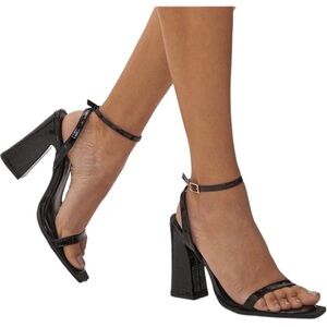Nasty Gal Patent Croc Square Toe Ankle Strap Heels 5